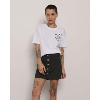 Camiseta Feminina Manga Curta Estampa Nas Costas Branca
