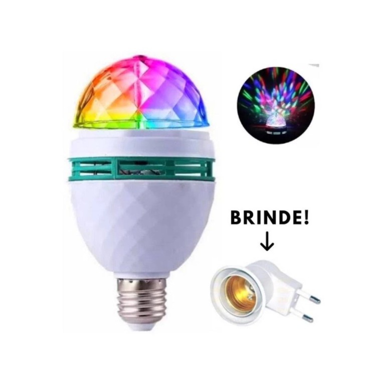 Lâmpada Giratória Colorida Led Bola Maluca Rgb + Adaptador Tomada para Festas Baladas