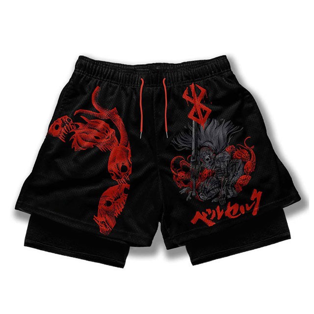 Anime Berserk Performance Shorts Guts Print Sport Running 2 Em 1 Ginásio Treinamento De Verão Masculino Roupa Esportiva Y2K