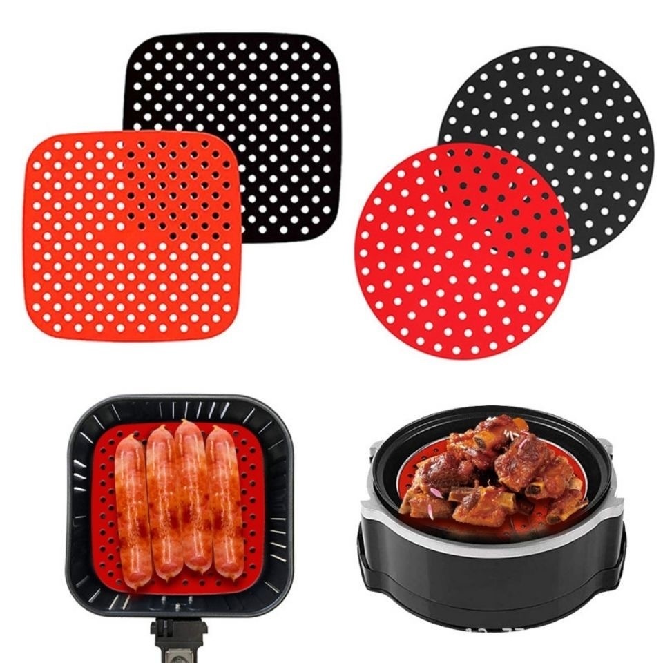 Forma Base Tapete Protetor Silicone Para Air Fryer Fritadeira Universal Não Gruda - Redondo / Quadrado