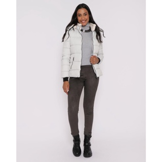 Calça Feminina Reta Suede Mescla Cinza Escuro