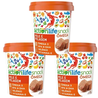 kit 3 Actionlife OMEGA Suplemento Snack Cães Pele e Pelagem