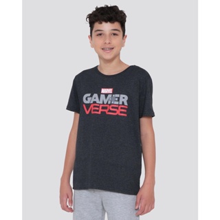 Camiseta Juvenil Marvel Gamer Verse Mescla Cinza