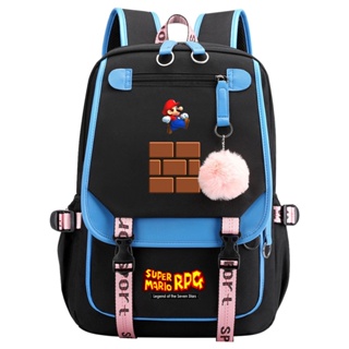 Venda quente Super Mario Print USB estudante adolescente mochila escolar para homens e mulheres com cinto casual flip mochila