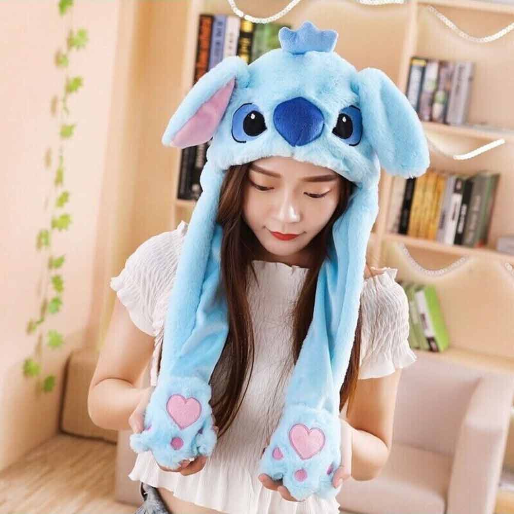 Stitch Hat Ear Moving Jumping Hat LED Glowing Funny Stitch Plush Hat Cap Cosplay Party Holiday Hat For Women Girls