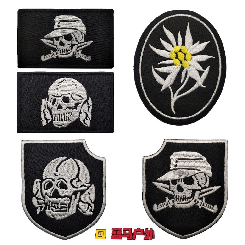 Braçadeira de Crânio Bordada Alemã Braçadeira de Crânio Velcro Crachá Mestre Edelweiss Crachá Tático Moral Crachá Mochila A