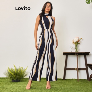 Lovito Casual Macacão Feminino com Estampa Listrada LBA05114 (Azul)