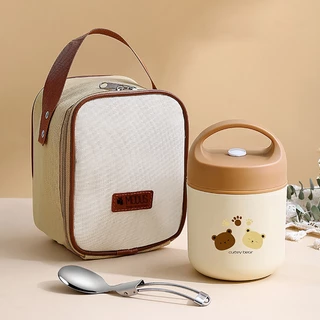 460ML Marmita Lancheira Térmica Pote 304 Aço Inoxidável Com a Bolsa e Colher Para Crianças Forro Para Sopas Caldos P1002-KIT