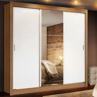 Guarda Roupa Casal Madesa Lyon 3 Portas de Correr com Espelho 2 Gavetas em Oferta na Shopee