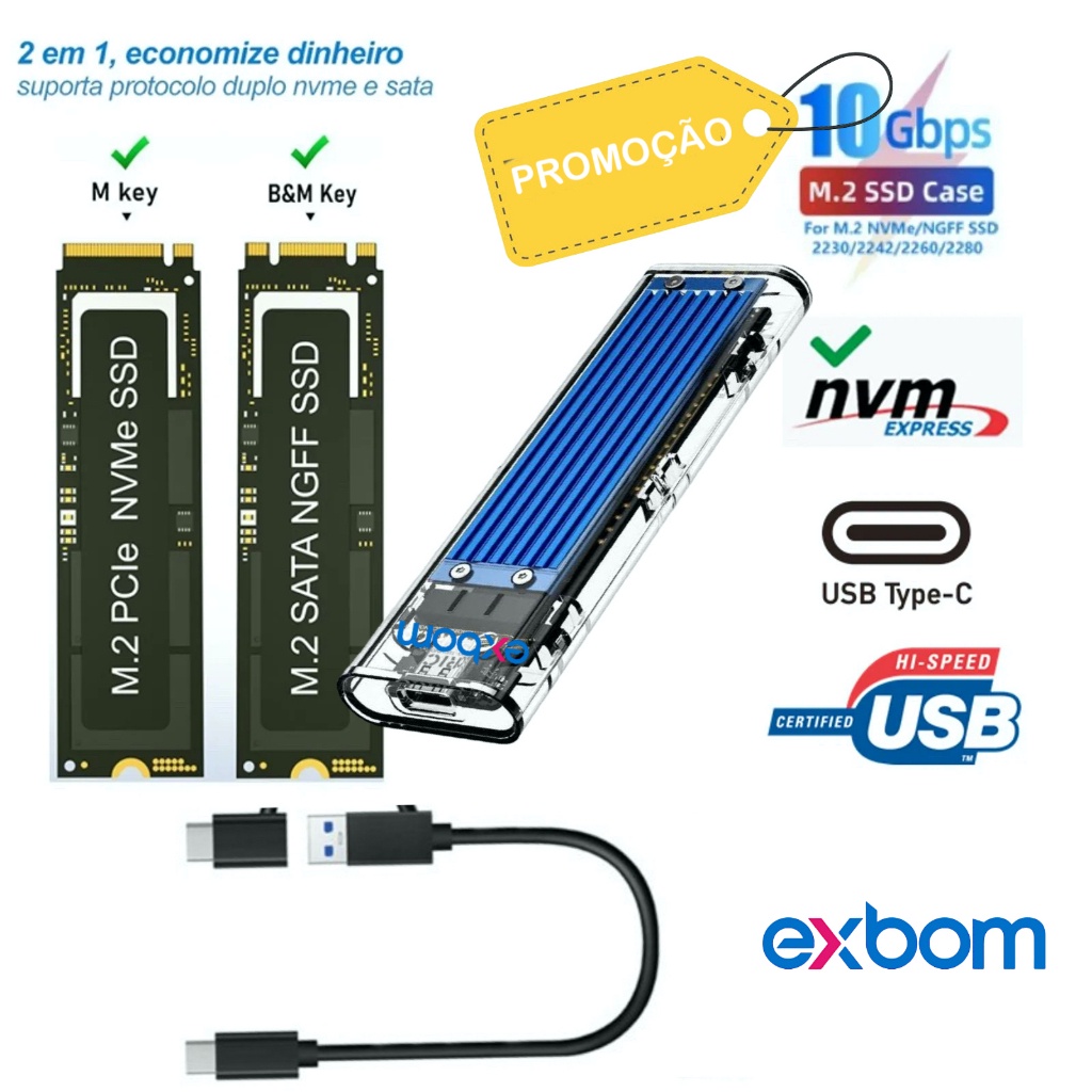 Case M2 Sata NGFF M2 NVME com USB 3.0 Gaveta Ssd M2 SATA NVMEPci-e Adaptador