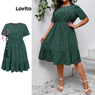Lovito Vestido de Babados com Estampa de Poá para Mulheres Tamanho Grande LBL06044 (Multicolorido)