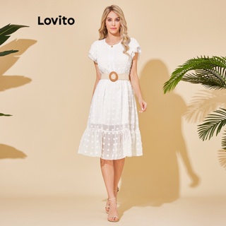 Lovito Vestido Boho com Costura Simples para Mulheres LBL06073 (Branco)
