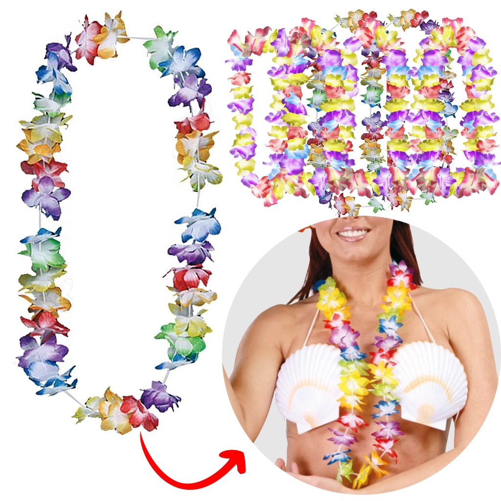 12 Colares Havaiano de Flor Colorido Carnaval Reveillon 45CM | Shopee ...