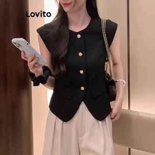 Lovito Regata Casual Com Botão Liso Para Mulheres LNE41201