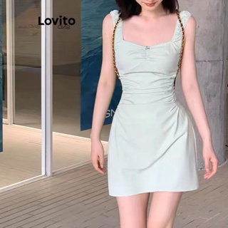 Lovito Vestido Casual Liso Com Flores Franzidas E Zíper Lateral Para Mulheres LNE42113