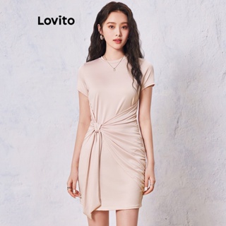 Lovito Vestido Casual Liso Torcido Para Mulheres LNE31166 (Damasco/Preto)