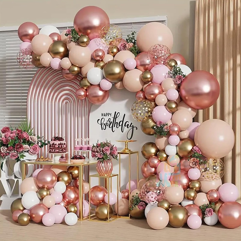 127pcs Balão Rosa Gold Garland Set Confetti Em Pó Para Festa De