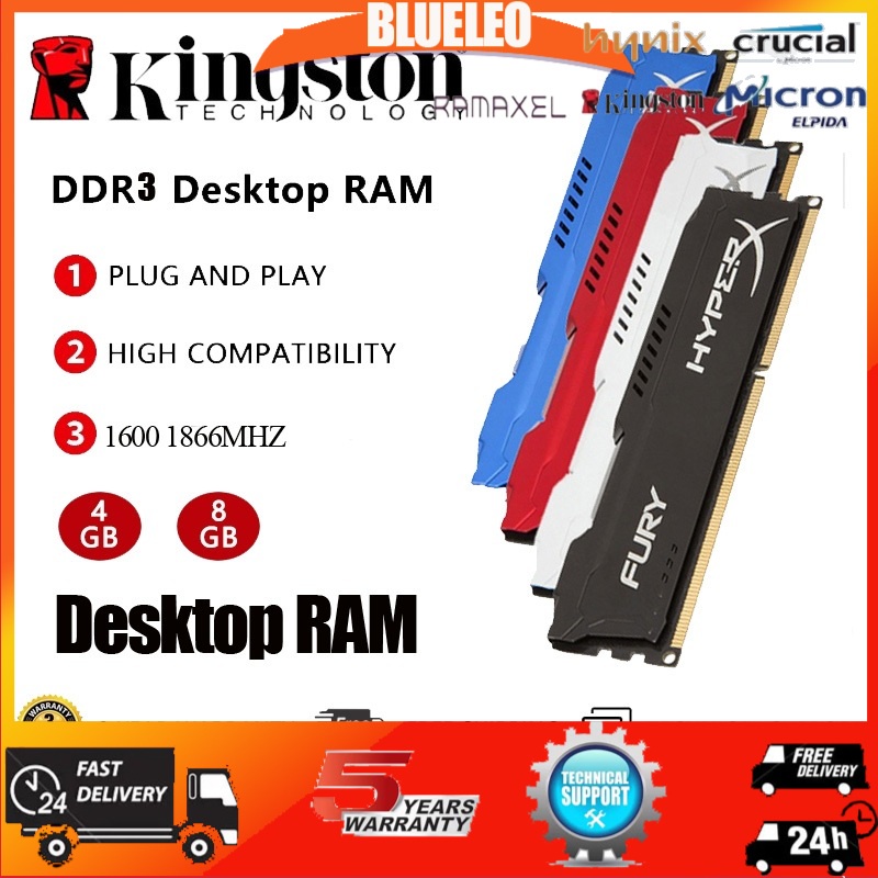 [Envio 24H] Kingston Hyperx 4GB/8GB RAM DDR3 1333MHZ/1600/1866MHZ Memória DIMM Para PC