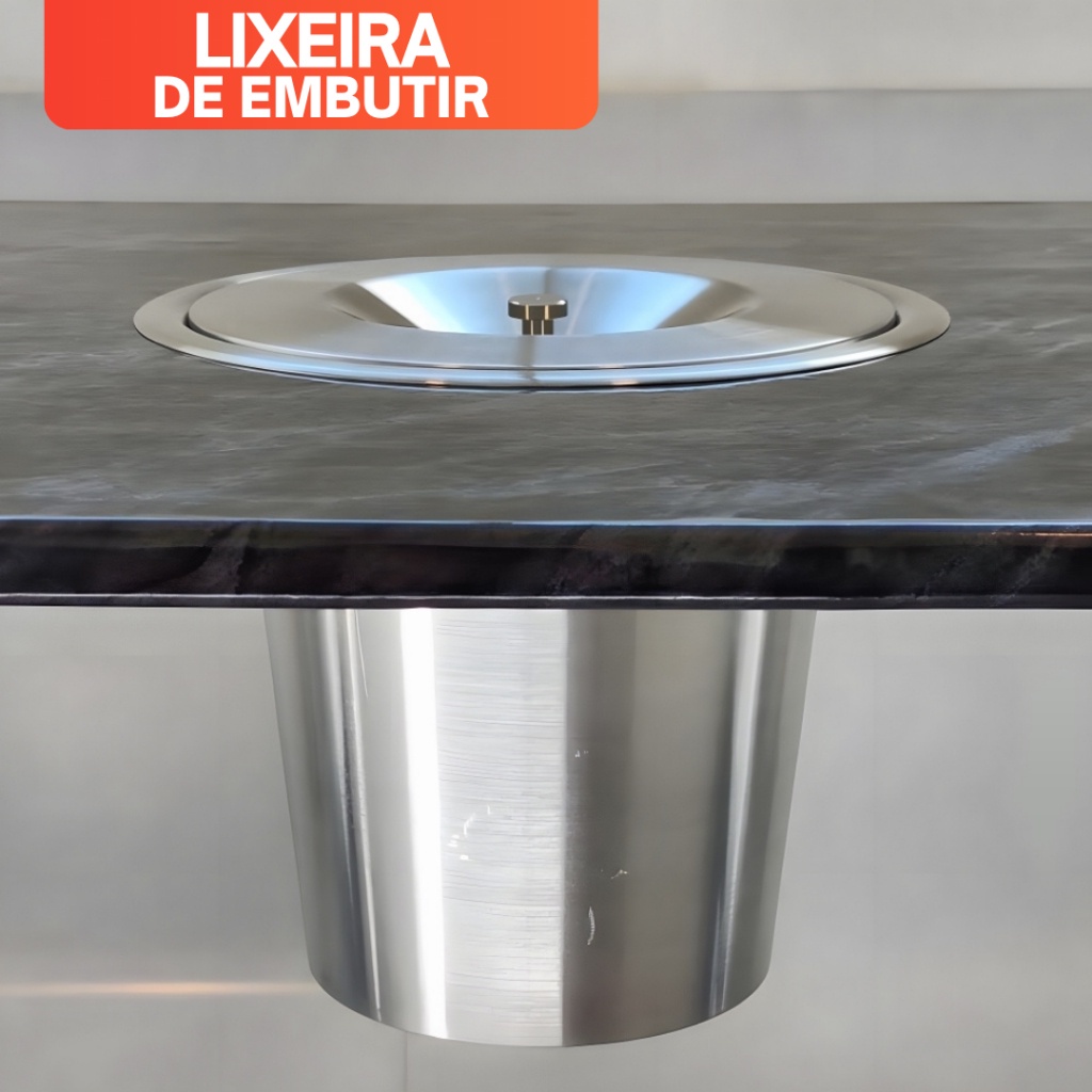 Lixeira de Embutir Inox para pia gourmet - 3 Litros 5 Litros 8 Litros