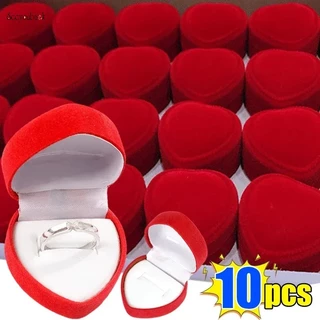 1/5/10 Pçs Reunindo Vermelho Em Forma De Coração Caixas De Anel Jóias Brincos Expositores Titular Caixa De Casamento Con