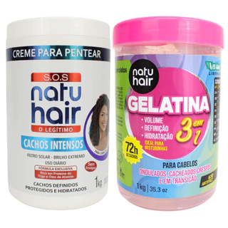 Kit Creme para pentear Cachos Intensos 1kg + Gelatina 3 em 1 Natuhair 1KG