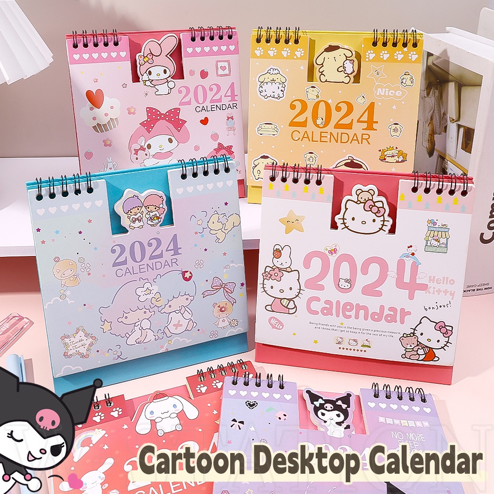 Calendário De Mesa Sanrio 2024 Anime Em Pé Flip Semanal Bloco De