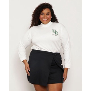 Blusa Feminina Plus Size Manga Longa Off white