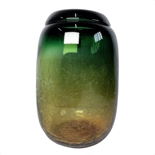 Vaso De Vidro Âmbar Cor Verde Craquelado