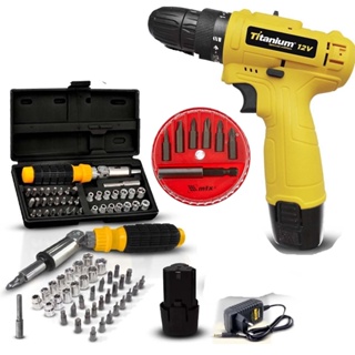 Parafusadeira Furadeira Titanium 12V + Kit Soquetes C/Chave