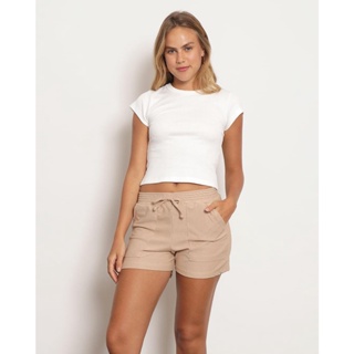 Blusa Feminina Cropped Manga Curta Texturizada Off White