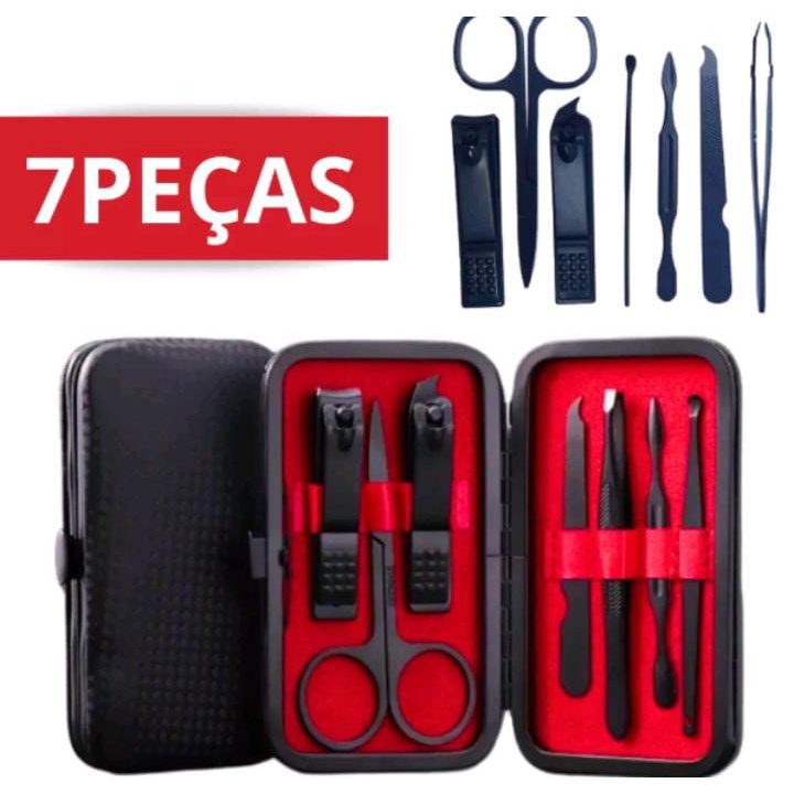 Conjunto de Cortadores C/Estojo Tesoura Cortador de Unha Espatulas Pinça Profissional 7 Peças pinças