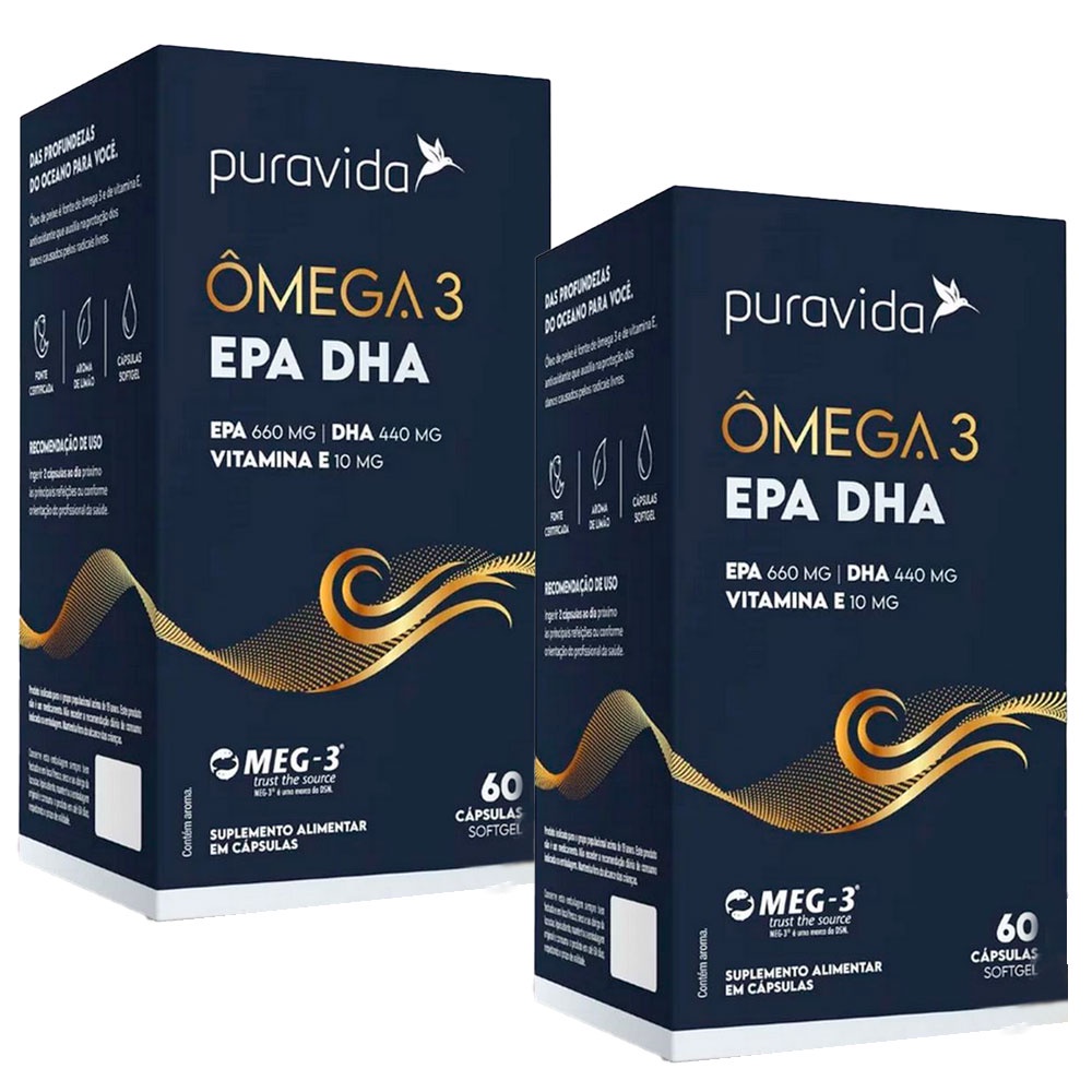 Kit 2x Omega 3 – EPA + DHA + Vitamina E – 60 Capsulas cada – Pura Vida