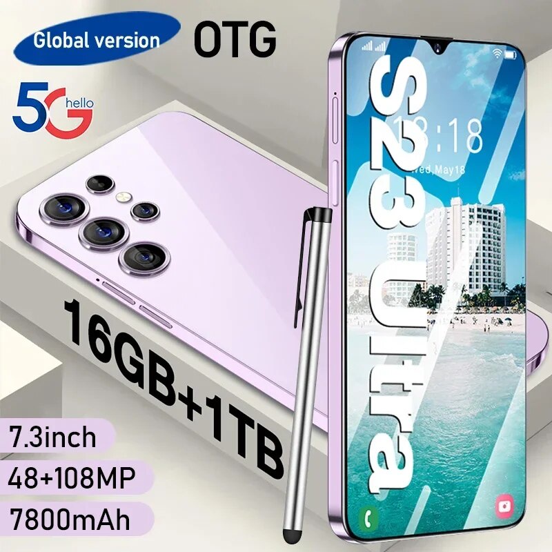 O Novo S23 Ultra 5G Smartphone S23 De 7,3 Polegadas Tela Grande Celular HD Versão Global Desbloqueado Telefones Celulares 4G Dual SIM-GoodLuckGift