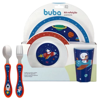 Conjunto Refeição Infantil Aventuras Astronauta Prato Bowl Copo E Talheres Buba
