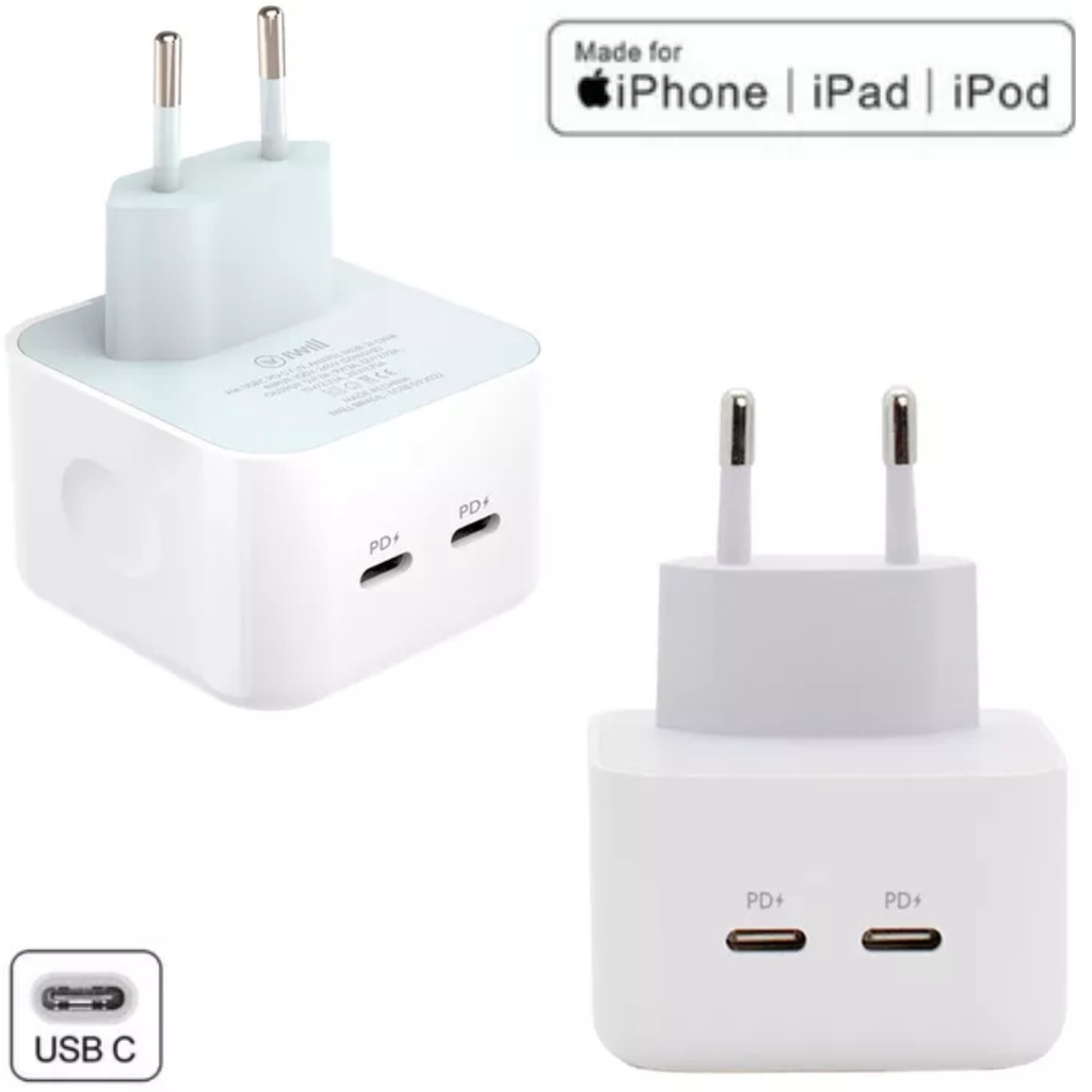 Carregador Fonte Usb C Duplo 50w iPhone Turbo 2 portas - Help Celular