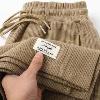 Waffle Khaki Calção pesado Homens Mulheres Summer Plus Tamanho 150kg Calça Casual americana solta de cinco pontos