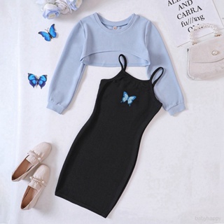 Conjunto De Vestidos Para Meninas Top Curto + Colete Crianças De Primavera Outono Algodão O-Neck Pullover +
