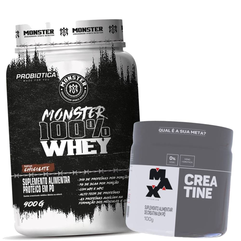 Monster 100 Whey 900g Probi Creatina 100g Max Titanium Shopee Brasil