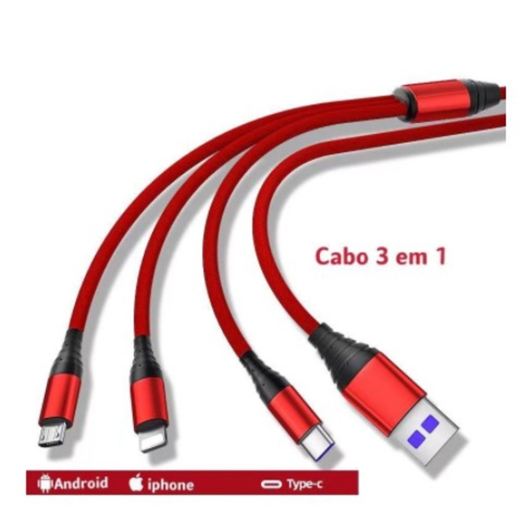 CABO CARREGADOR USB TURBO 3 EM 1 - EbrStore