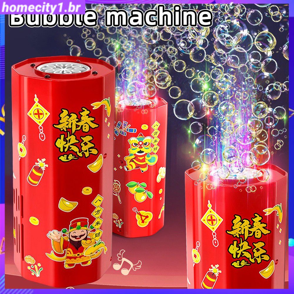 [Pronto] Máquina automática de bolhas de fogos de artifício para ano novo chinês com luz musical Festival de casamento de ano novo Comemorar suprimentos para festas Brinquedos para crianças presentes de Natal