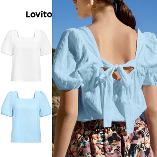 Lovito Blusa Casual Lisa Jacquard Com Amarração Nas Costas Para Mulheres L74ED055