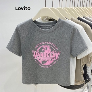 Lovito Camiseta Feminina Casual Com Estampa De Letras LNE41214