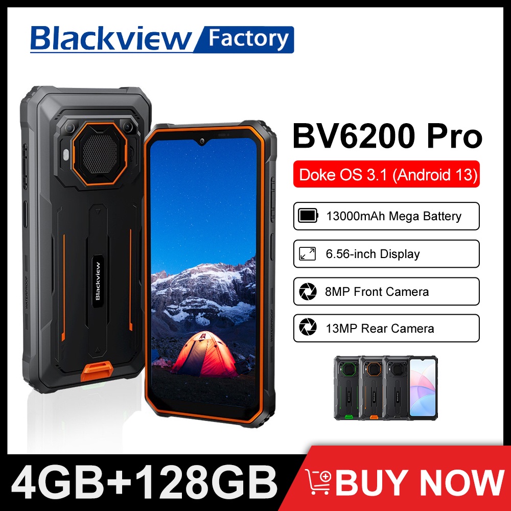 Blackview BV6200 Pro 4GB/6GB + 128GB 13000mAh Android 13 6,56 Polegadas Com Carga Rápida NFC De 18W