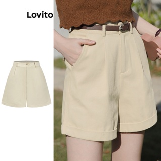 Lovito Shorts Boho Lisos Plissados Baisc Para Mulheres L74ED147