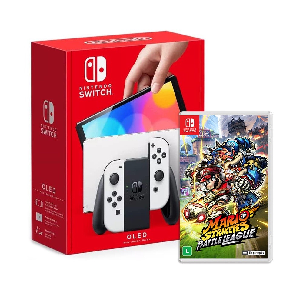 Console Nintendo Switch Oled Branco + Jogo Mario Strikers: Battle League