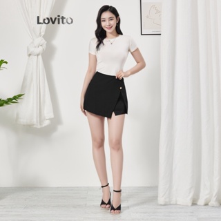 Lovito Casual Short Feminino Simples Assimétrico com Botão LBL07054
