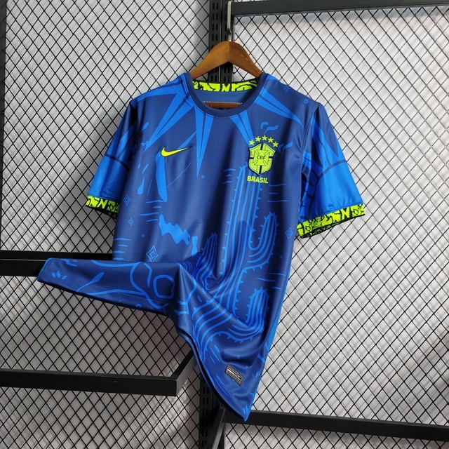 Camisa Seleção Brasil - Seleçao brasileira 22/23 Azul cacto Camiseta de time Top de linha 100% POLIESTER