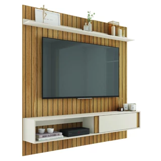 Painel para TV até 65 Polegadas Ripado 1,80m Londres Buriti / Off White Caemmum