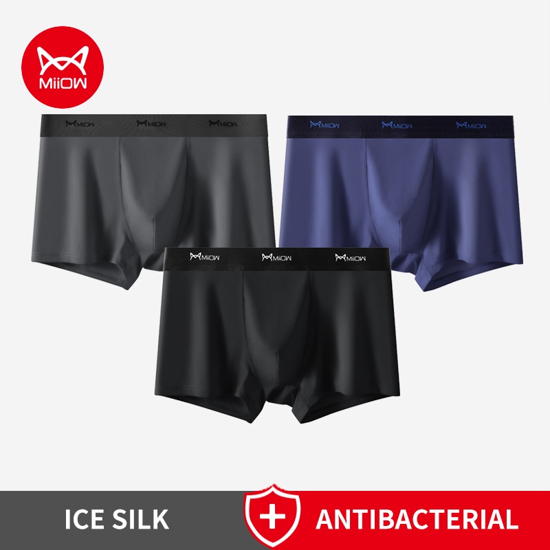 MiiOW Calcinha Masculina De Seda Gelada Graphene Antibacteriana Boxer Homem Calções Cuecas Íntimas Leves Sem Costura L-5XL