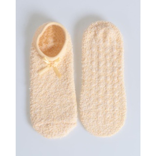 Meia Invisível Antiderrapante Tricô Chenille Amarelo Claro
